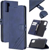 Voor Samsung Galaxy Note20 Stiksels Stijl 2-Kleur Koe Textuur Horizontale Flip PU Lederen Case met Houder & Kaartsleuf & Lanyard (Blauw)