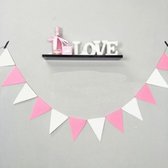 Vintage Vlaggenlijn / Guirlande in Rose – Wit | Slinger / Banner van Vilt / Stof - Wasbaar | Vlag Kinderkamer jongen - meisje | Huwelijk - Feest - Verjaardag - Bruiloft - Birthday