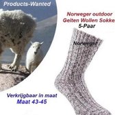 5-Paar Geiten Wollen Sokken Norweger klassieke Grijs Kleur-Maat 43-45