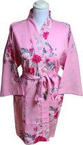 Originele - Japanse - Kimono - Bloemen - Roze - Katoen - Kort - (Maat zie productomschrijving !)