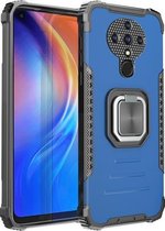 Voor Tecno Spark 6 Fierce Warrior Series Armor All-inclusive Schokbestendig Aluminium + TPU Beschermhoes met Ring Houder (Blauw)