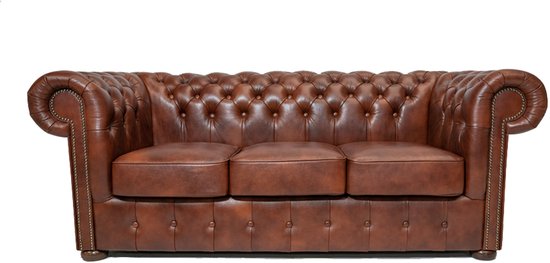 Cuir de classe Chesterfield Bank | 3 places | Nuageux Brun Vieux | Garantie de 12 ans