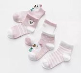 5 paar New born Baby sokken - set babysokjes - 0-6 maanden - roze babysokken - beer - beertje - multipack - dierensokken