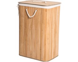 Grote Bamboe Wasmand met deksel - 80 L - Wasmand 1 Vak met stoffen waszak - Opvouwbaar - Wassorteerder - Naturel