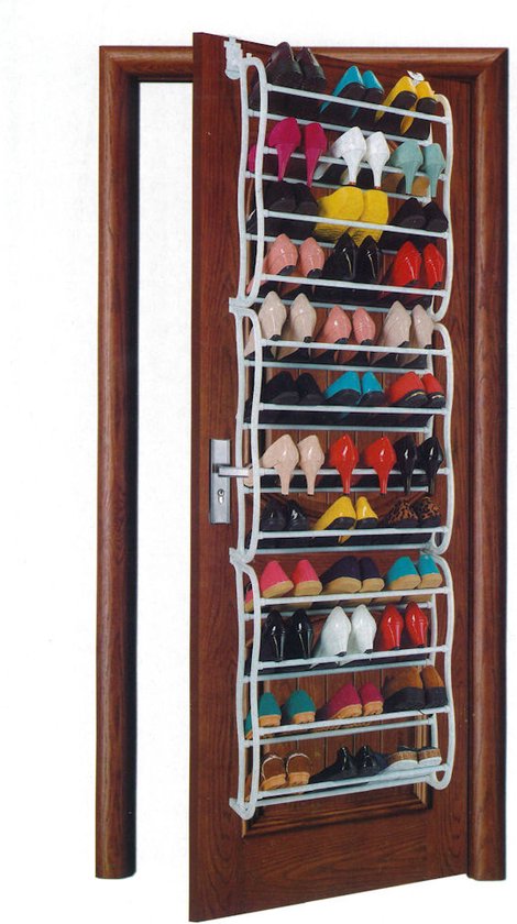 Hangend Schoenenrek 12 Laags voor 36 paar Schoenen - Hangende Schoenenkast voor aan de deur - Schoenenrek Metaal -Wit