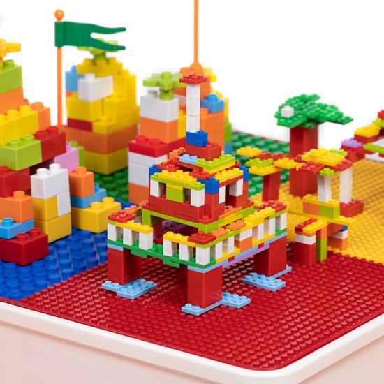 Kindertafel met 1 Stoeltje - Speeltafel met bouwplaat en vlakke kant - Geschikt voor Lego® & Duplo® Bouwstenen