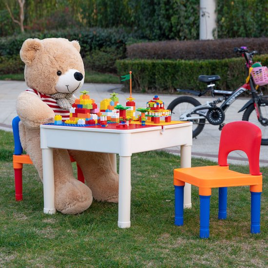 Decopatent® - Kindertafel met 2 Stoeltjes - Speeltafel met bouwplaat en vlakke kant - Geschikt voor Lego® & Duplo® Bouwstenen