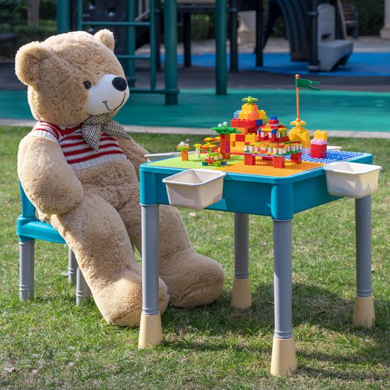 Speeltafel Met Bouwplaat  Geschikt Voor Duplo® Blokken  En En Vlakke Kant Kindertafel Met 7 Opbergbakken Bouwtafel