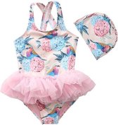 Badpak Meisjes met Tutu- Zwempak - Zwemkleding  - Roze Bloemen