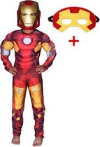 Luxe IJzeren man kostuum met spierballen + 2 maskers Maat: 134/140 (L) 9-10 jaar Superhelden kostuum voor kinderen Verkleedpak Carnavalskleding