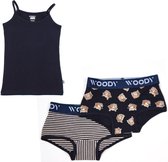 Woody ondergoed set meisjes - koe - donkerblauw - 1 onderhemd en 2 boxers - maat 128