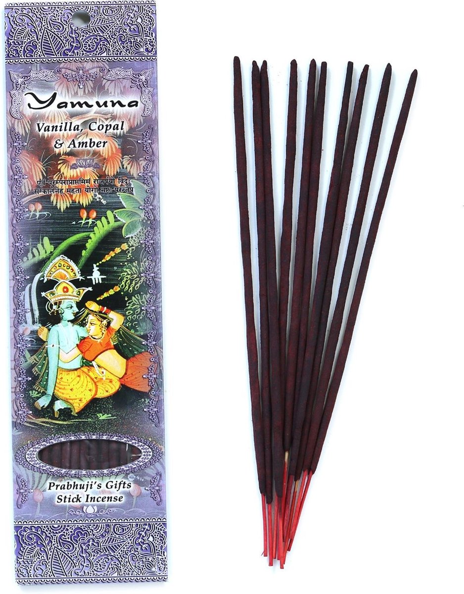 Wierooksticks, handgerold, 'Yamuna' met vanille, copal en amber, 20 sticks