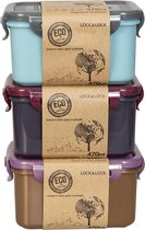 Lock&Lock ECO Vershoudbakjes set met deksel - Diepvriesbakjes - Diepvriesdozen - Bewaarbakjes - Snackdoosjes - Vershouddoos - Luchtdicht - BPA vrij - Duurzaam - Zero waste - 100% gerecycled plastic - 470 ml - Set van 3 stuks