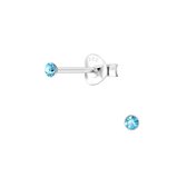 Joy|S - Zilveren mini rond oorbellen voor kinderen - 2 mm - kristal licht blauw