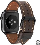 Apple Watch bandje 42 mm - 44 mm - 45 mm - Leer - Donkerbruin - Zwarte RVS gesp