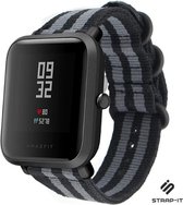 Nylon Smartwatch bandje - Geschikt voor  Xiaomi Amazfit Bip nylon gesp band - zwart/grijs - Strap-it Horlogeband / Polsband / Armband