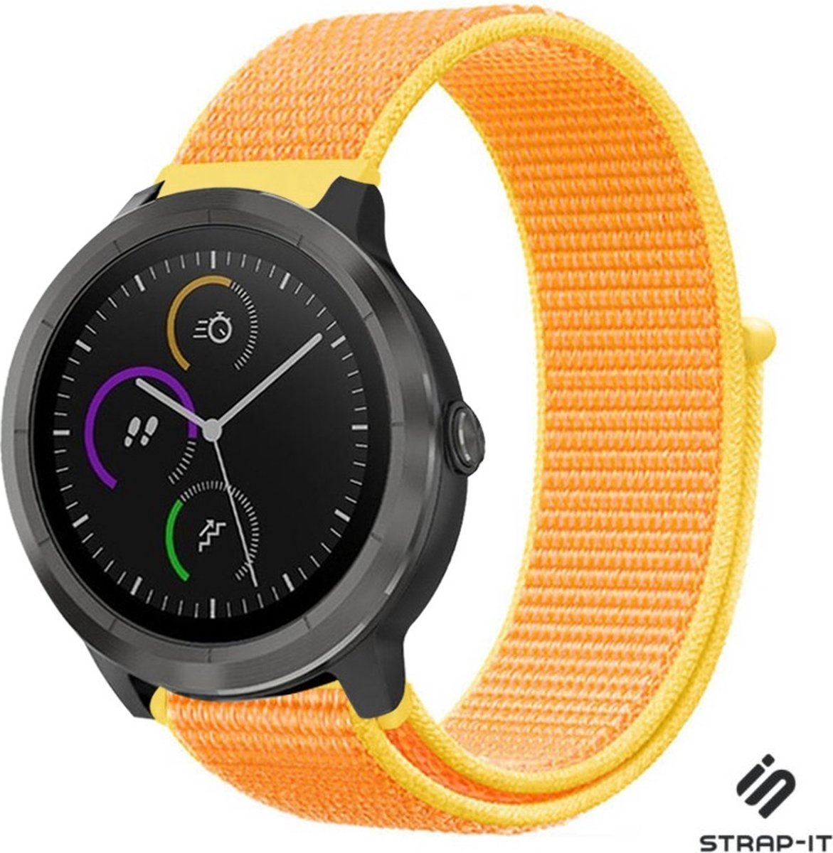 Strap-it Smartwatch bandje nylon - geschikt voor Garmin Vivoactive 4 45mm / Garmin Venu 2 - lichtgeel