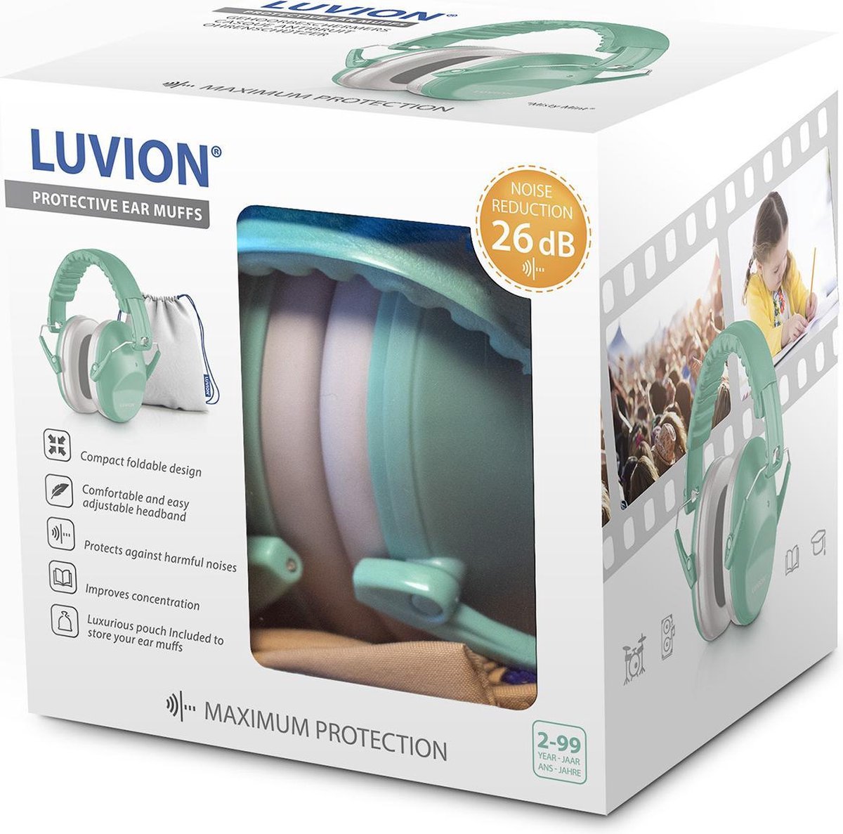 LUVION® Gehoorbeschermer - Premium gehoorbescherming voor kinderen - peuter en kind – Misty Mint – foto 5