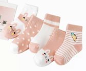 5 paar New born Baby sokken - set babysokjes - 0-6 maanden - oranje konijnen sokken - babysokken - multipack - dierensokken