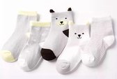 5 paar New born Baby sokken - set babysokjes - 0-6 maanden - grijze beren sokken - babysokken - multipack - dierensokken