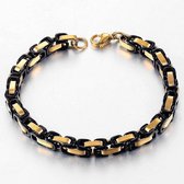 Konings Armband - Zwart / Goud kleurig - 6mm - Enkele Schakel - Byzantijnse Stijl - Armband Heren - Armband Mannen - Valentijnsdag voor Mannen - Valentijn Cadeautje voor Hem - Vale