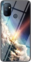 Voor OnePlus Nord N100 Sterrenhemel Geschilderd Gehard Glas TPU Schokbestendige Beschermhoes (Heldere Sterren)