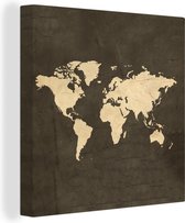Canvas Wereldkaart - 50x50 - Wanddecoratie Wereldkaart - Kleuren - Vintage