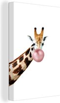 Canvas kinderen - Decoratie kinderkamers - Giraffe - Dieren - Kauwgom - Kinderen - Muurdecoratie jongens - Muurdecoratie meisjes - 40x60 cm