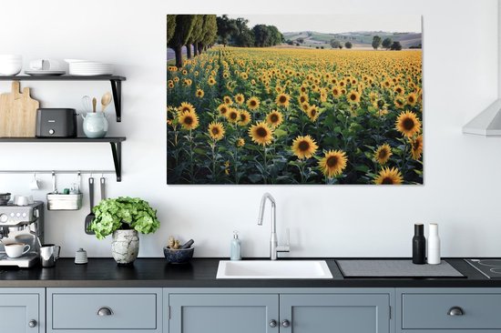 Peintures sur toile - Tournesol - Colline - Printemps - 120x80 cm - Décoration murale