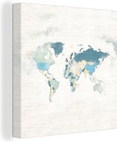 Canvas Wereldkaart - 50x50 - Wanddecoratie Wereldkaart - Kleuren - Wit
