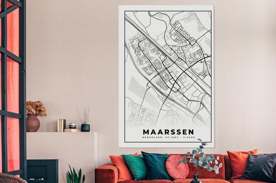 Canvas schilderij 120x180 cm - Wanddecoratie Kaart - Maarssen - Zwart - Wit - Muurdecoratie woonkamer - Slaapkamer decoratie - Kamer accessoires - Schilderijen