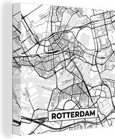 Carte Peinture sur Toile - Rotterdam - Zwart - Wit - 50x50 cm - Décoration murale