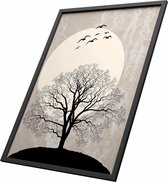 Poster in lijst - grafische kunst print boom en maan | wanddecoratie - 30x40cm
