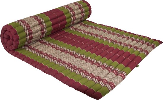 Fine Asianliving Thaise Mat Oprolbaar Matras 200x100x4.5cm Bordeaux Groen Meditatie Mat Matras van Fine Asianliving — afbeelding 2