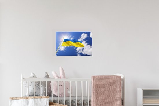 Sticker Muursticker Drapeau de l'Ukraine - Drapeau de l'Ukraine par un après-midi ensoleillé - 30x20 cm - Film adhésif autocollant - Sticker mural repositionnable