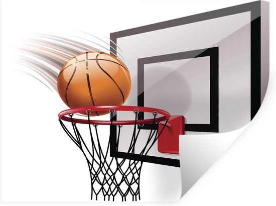 Muurstickers - Sticker Folie - Een illustratie van een basketbal die in de basket valt - 40x30 cm - Plakfolie - Muurstickers Kinderkamer - Zelfklevend Behang - Zelfklevend behangpapier - Stickerfolie