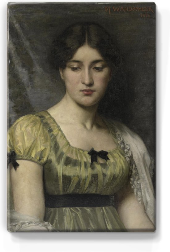 Portrait de femme - Laqueprint sur bois -19,5 x 30 cm - Peinture - Cadeau Uniek et original