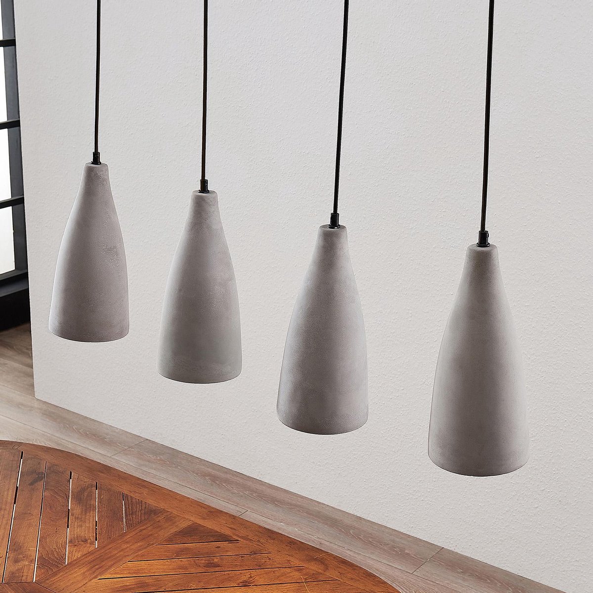 Lindby - hanglamp - 4 lichts - beton, metaal - H: 30 cm - E27 - beton grijs