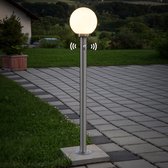 Lindby - buitenlamp met sensor - 1licht - roestvrij staal, glas - H: 110 cm - E27 - roestvrij staal, opaalwit