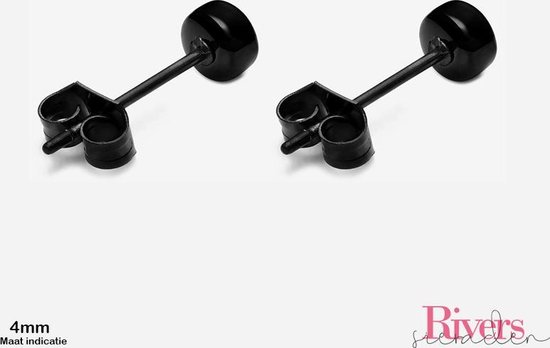 Zwarte oorbellen – 4mm - ronde oorbellen – cirkel studs –zweerknopjes - zwart chirurgisch staal 4mm – rvs – stainless steel – Rivers-sieraden - minimalistische oorbellen – mannen oorbellen – vrouwen oorbellen - unisex - Precious Jewel