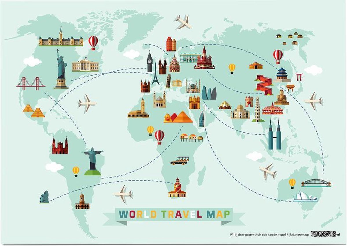 Educatieve poster (Posterpapier) - Topografie wereld grote steden - 42 x 29.7 cm (A3)