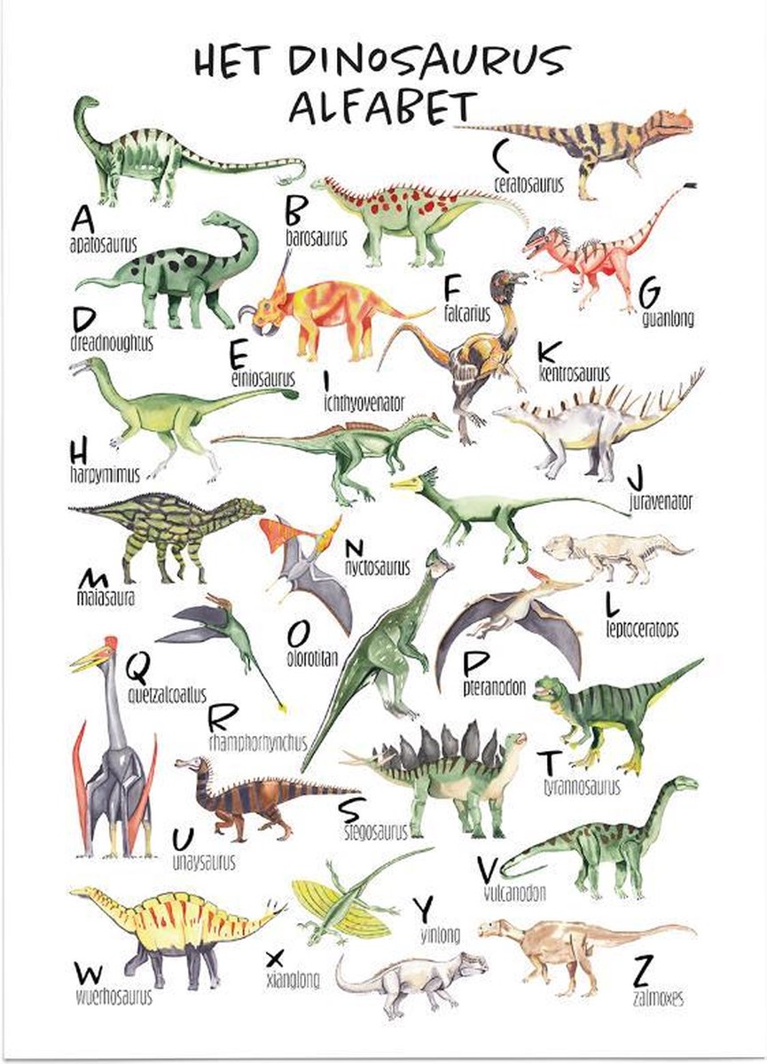 eduposters Educatieve poster (Posterpapier) - Taal het dinosaurus alfabet - 50 x 70 cm (B2) Beige