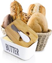 Easy Life Botervloot met Eikenhouten Deksel – Boterschaal – Keramiek – Incl. Botermes