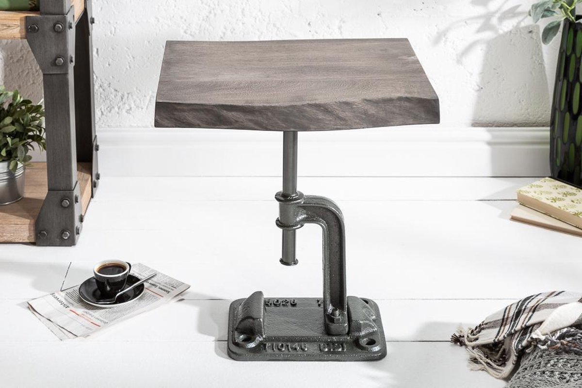 Authentieke bijzettafel industrieel bijzetafel43 cm acacia grijs massief hout industrieel design