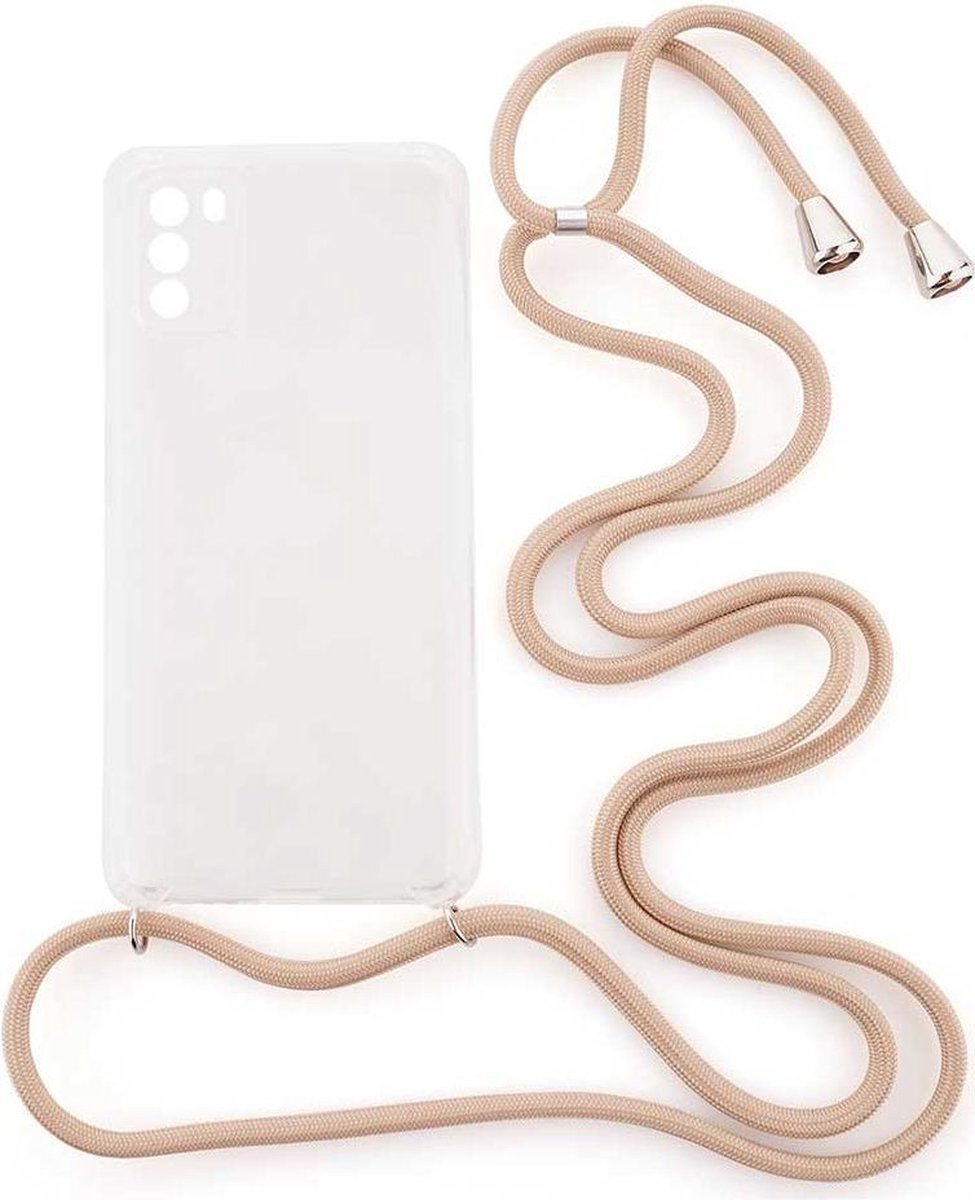 Shop4 - Poco M3 Hoesje - Zachte Back Case met Koord Beige