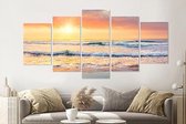 Schilderij -Zonsondergang op het strand,   5 luik, 200x100cm, Premium print