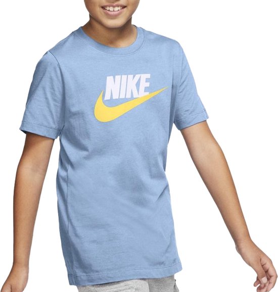 Nike T-shirt - Unisex - Licht blauw/Wit/Geel M-140/152 | bol.com