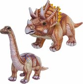 Combi van 2x knuffels dinosaurussen Triceratops van 43 cm en Apatosaurus van 43 cm - Dino cadeau artikelen