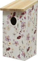 Vurenhouten vogelhuisjes/nestkastjes met bloemen print 12 x 13,5 x 26 cm - Vogelhuisjes tuindecoraties