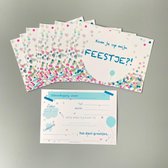 Uitnodiging kinderfeestje - blauw - 10 stuks - invulkaart - jongen - inkollors - confetti - verjaardag